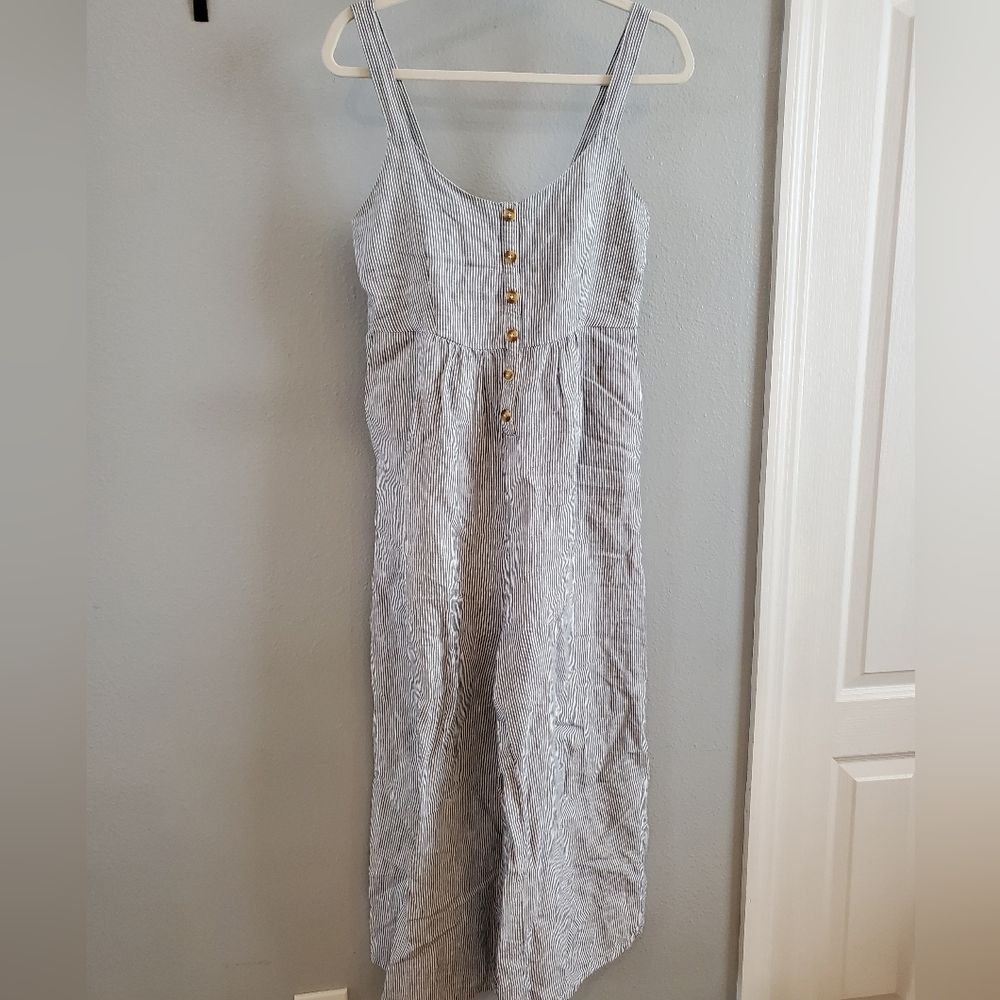 100% Linen Stripe Summer Jumpsuit, M